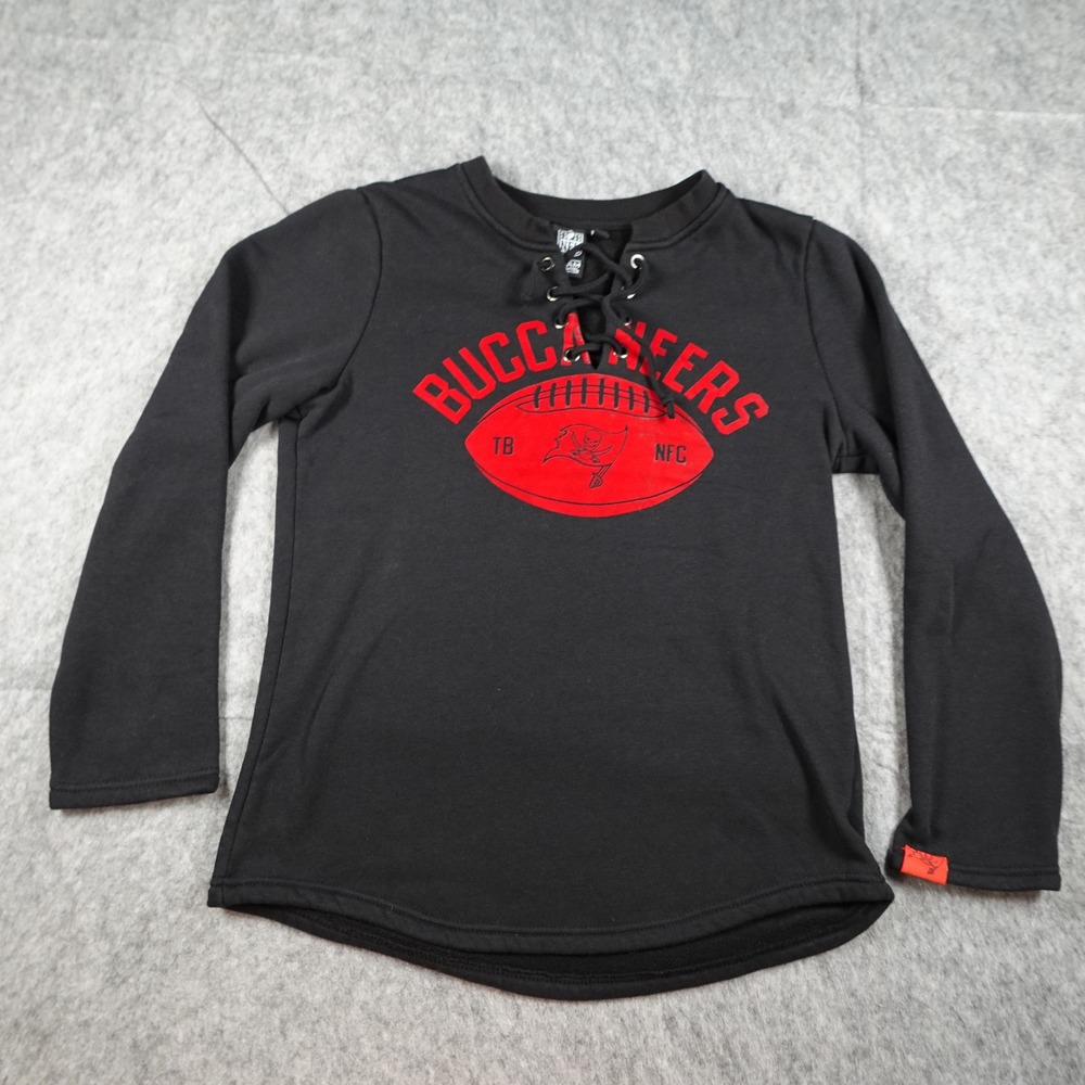 NFL Buccaneers Tampa Bay Sweater Women Medium Black Lace Up Fleece Sweatshirt